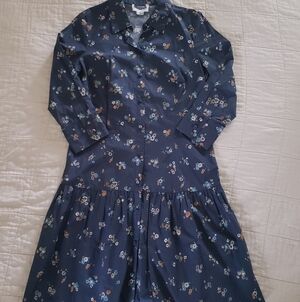 Charlotte Brody Cotton Dress Navy Button Front Dress Medium Made in USA